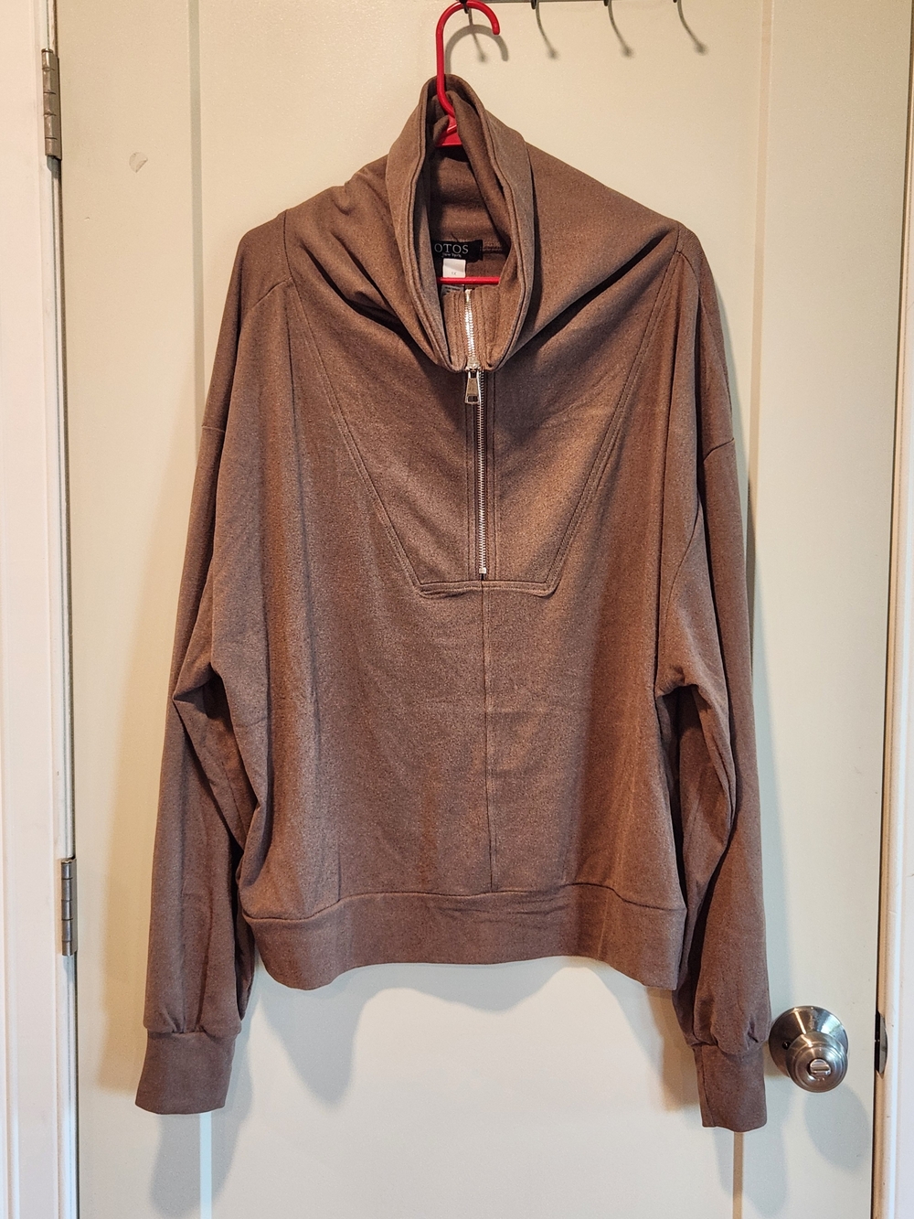 OTOS New York Athleisure Half Zip Dropped Shoulder Sweatshirt Plus 1X